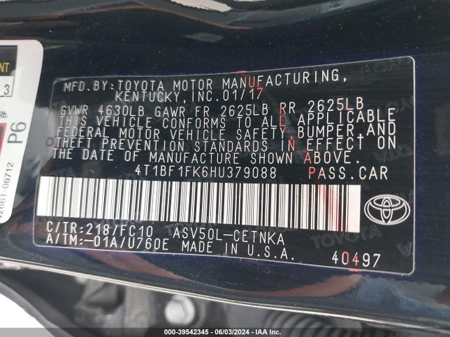 Toyota CAMRY LE 2017 4T1BF1FK6HU379088 Image 9