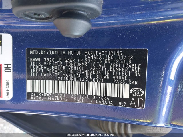 Toyota Corolla Xse 2018 2T1BURHE4JC038324 Image 9