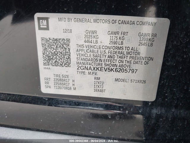 Chevrolet EQUINOX LT 2019 2GNAXKEV5K6205797 Image 9