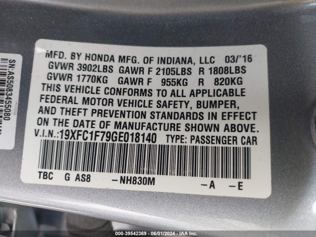 Honda Civic Ex-l 2016 19XFC1F79GE018140 Image 9