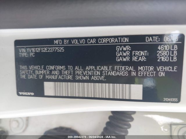 YV1612FS2E2277525 Volvo S60 T5/t5 Platinum/t5 Premier/t5 Premier Plus