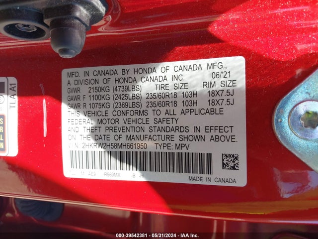 Honda Cr-v Awd Ex 2021 2HKRW2H58MH661950 Image 9