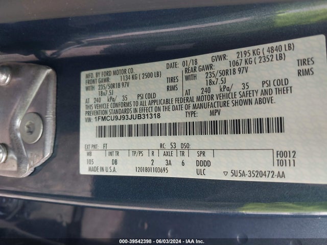 Ford Escape Titanium 2018 1FMCU9J93JUB31318 Image 9