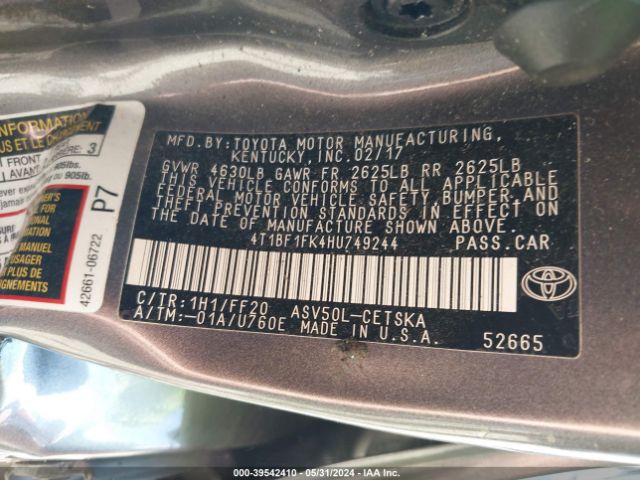 4T1BF1FK4HU749244 Toyota CAMRY SE