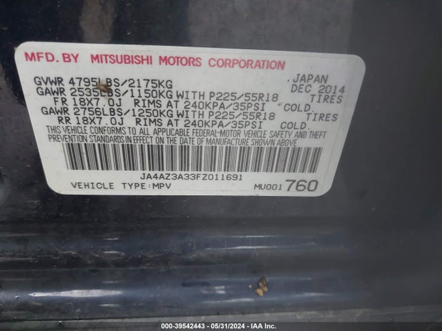 JA4AZ3A33FZ011691 Mitsubishi Outlander Se