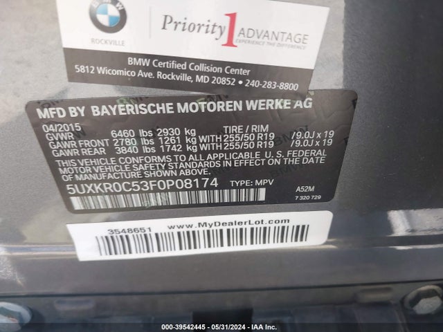 BMW X5 Xdrive35i 2015 5UXKR0C53F0P08174 Image 9
