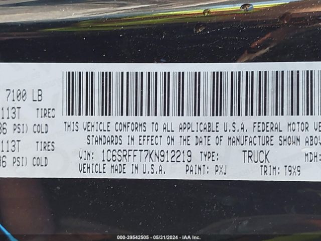1C6SRFFT7KN912219 RAM 1500 Big Horn/lone Star  4x4 5'7 Box