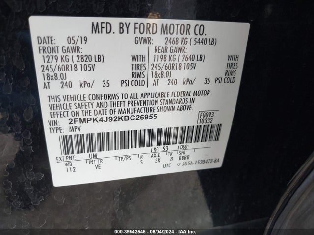 Ford EDGE SEL 2019 2FMPK4J92KBC26955 Image 9