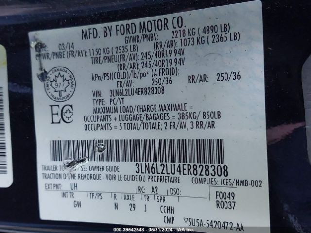 3LN6L2LU4ER828308 Lincoln MKZ HYBRID