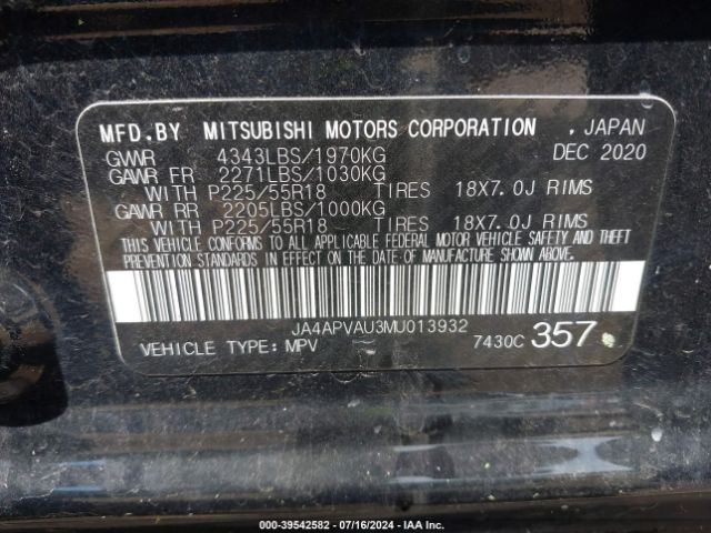 JA4APVAU3MU013932 Mitsubishi Outlander Sport 2.0 Se 2wd