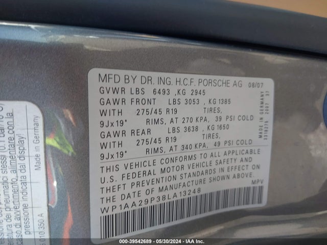 2008 PORSCHE CAYENNE WP1AA29P38LA13248 Photo 8