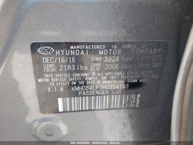 KMHD84LF5HU354193 Hyundai Elantra Limited