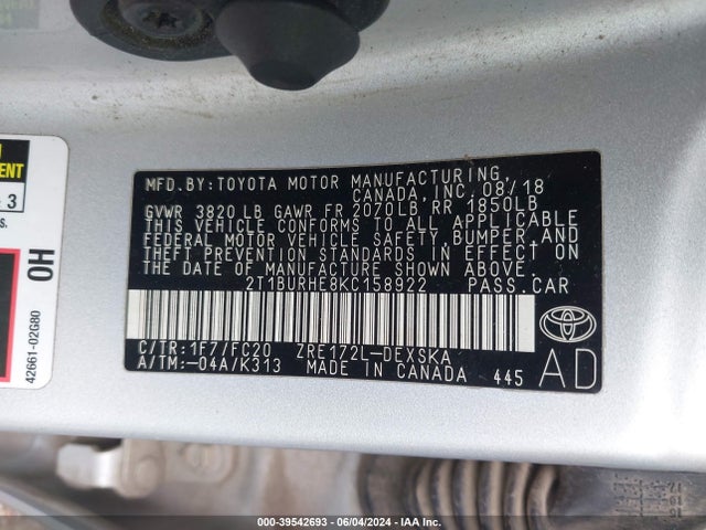 Toyota COROLLA SE 2019 2T1BURHE8KC158922 Image 9