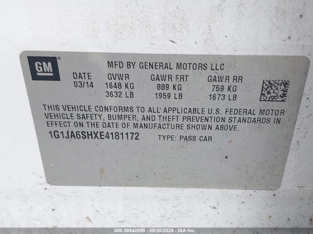 Chevrolet Sonic Ls Auto 2014 1G1JA6SHXE4181172 Image 9