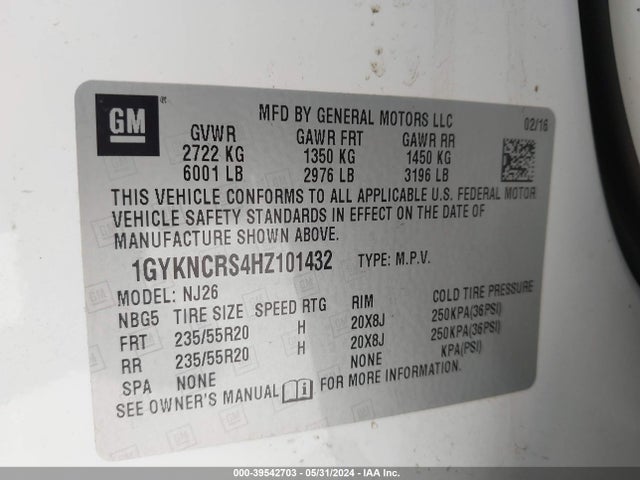 1GYKNCRS4HZ101432 Cadillac Xt5 Premium Luxury
