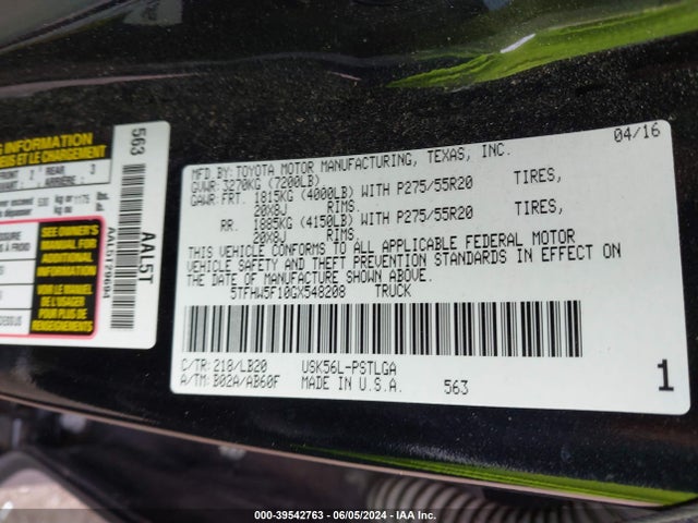 5TFHW5F10GX548208 Toyota Tundra Limited 5.7l V8