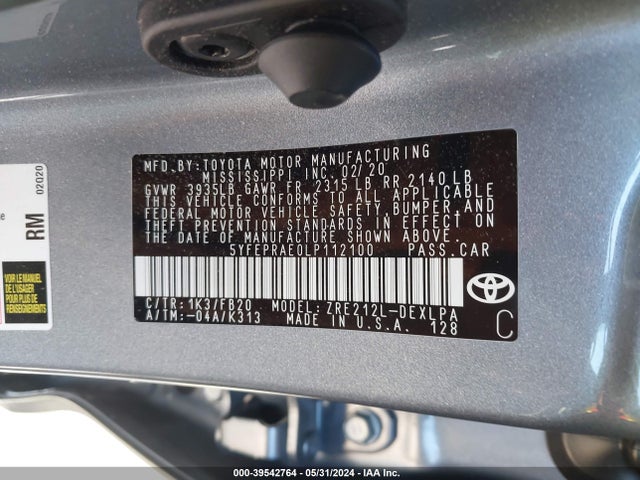 Toyota COROLLA LE 2020 5YFEPRAE0LP112100 Image 9