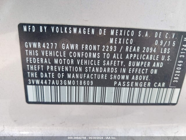 3VW447AU3GM018609 Volkswagen Golf Gti Autobahn W/performance Package 4-door