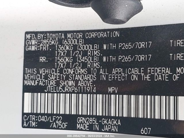 JTELU5JRXP6111914 Toyota 4runner Trd Pro