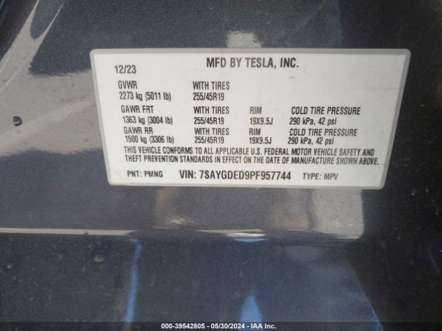 7SAYGDED9PF957744 Tesla Model Y Rwd