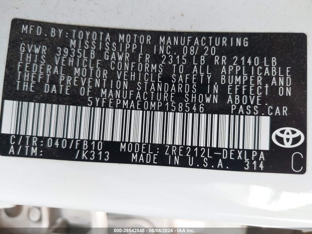 Toyota COROLLA LE 2021 5YFEPMAE0MP158546 Image 9
