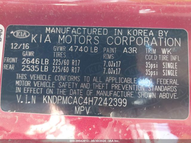 KNDPMCAC4H7242399 KIA Sportage Lx