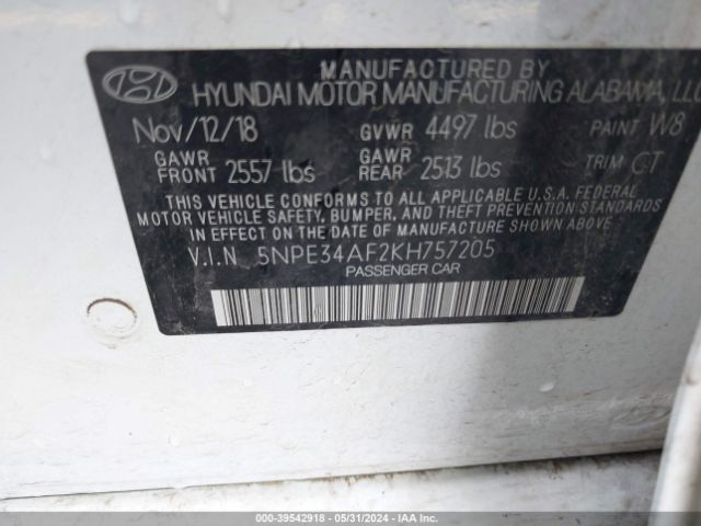5NPE34AF2KH757205 Hyundai Sonata Sport