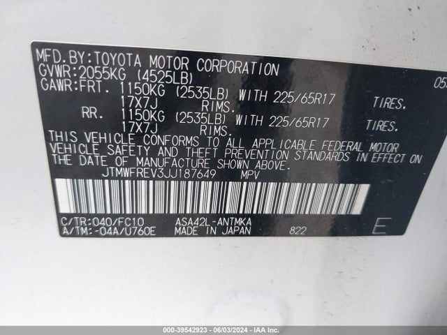 Toyota Rav4 Xle 2018 JTMWFREV3JJ187649 Image 9