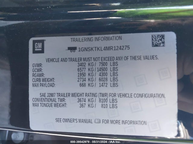 1GNSKTKL4MR124275 Chevrolet Tahoe 4wd High Country