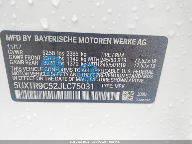 5UXTR9C52JLC75031 BMW X3 Xdrive30i