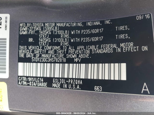Toyota Sienna Xle 8 Passenger 2017 5TDYZ3DC3HS782818 Image 9