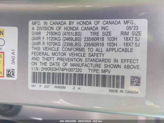 Honda Cr-v Ex-l 2wd 2023 2HKRS3H74PH307320 Image 9