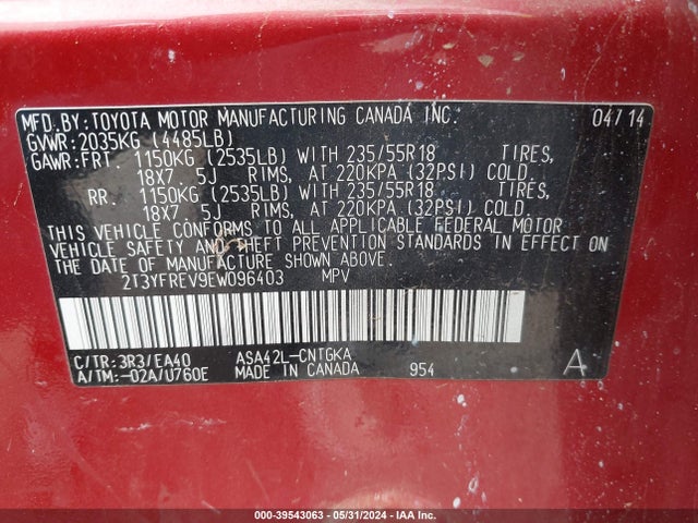 Toyota Rav4 Limited 2014 2T3YFREV9EW096403 Image 9