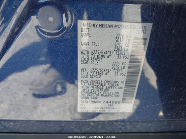 5N1AT2MN0HC744989 Nissan ROGUE S