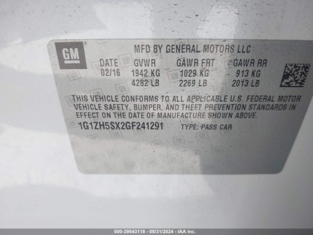 1G1ZH5SX2GF241291 Chevrolet Malibu Premier