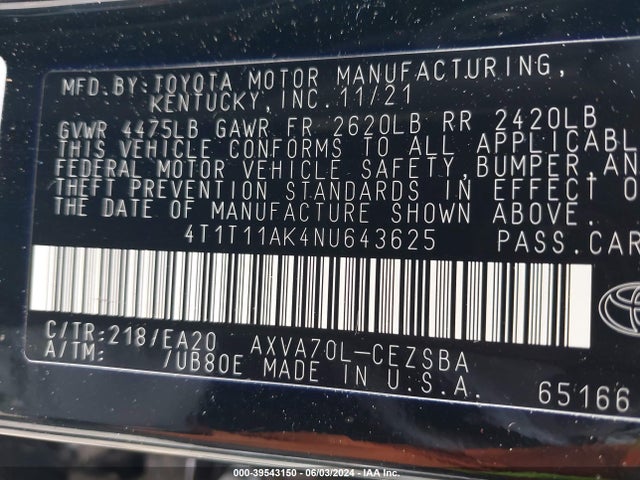 Toyota CAMRY SE 2022 4T1T11AK4NU643625 Image 9