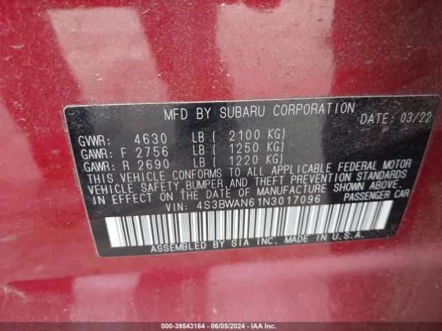 4S3BWAN61N3017096 Subaru Legacy Limited