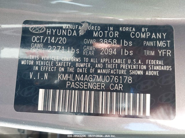 Hyundai ELANTRA SEL 2021 KMHLN4AG7MU076178 Image 9