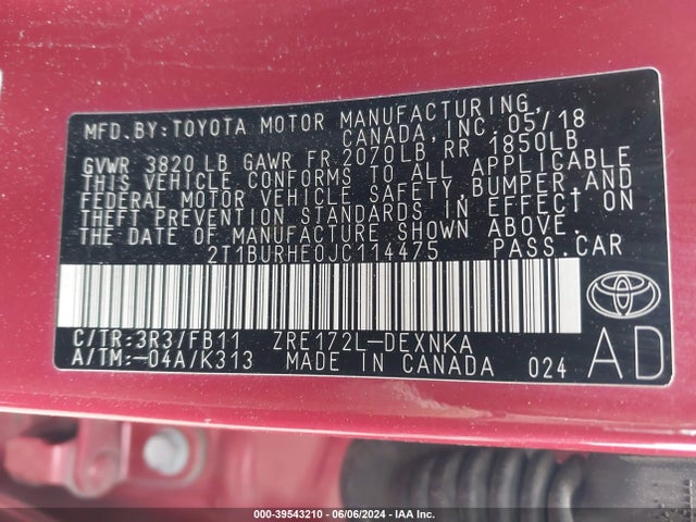 Toyota COROLLA LE 2018 2T1BURHE0JC114475 Image 9