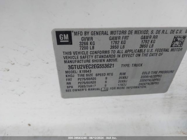 3GTU2VEC2EG553621 GMC Sierra 1500 Slt