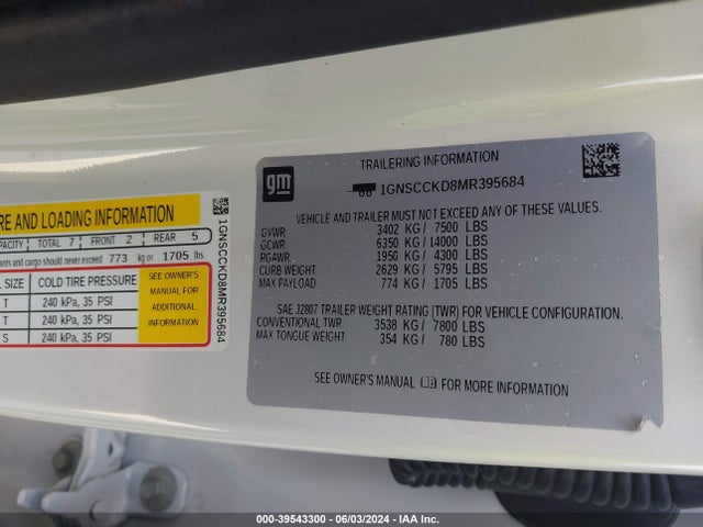 Chevrolet Suburban 2wd Lt 2021 1GNSCCKD8MR395684 Image 9