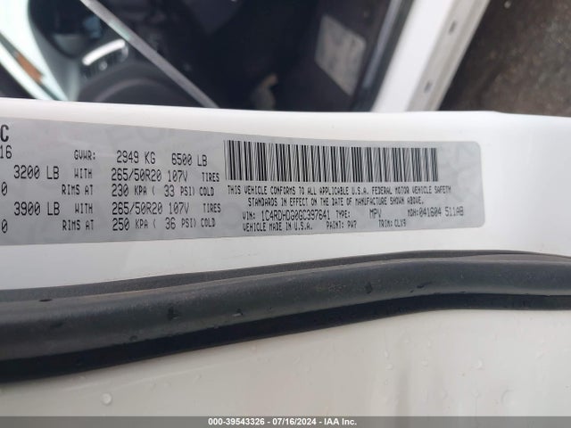 Dodge DURANGO LIMITED 2016 1C4RDHDG0GC397641 Image 9