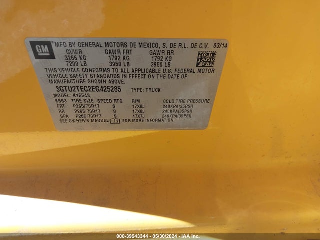 3GTU2TEC2EG425285 GMC SIERRA 1500