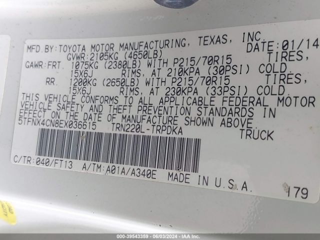 5TFNX4CN8EX036615 Toyota Tacoma