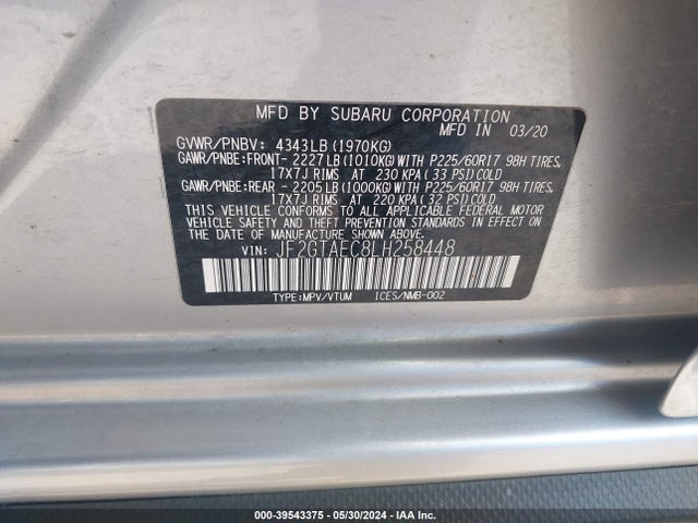 Subaru Crosstrek Premium 2020 JF2GTAEC8LH258448 Image 9