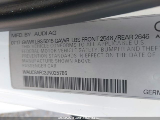 WAUC8AFC2JN025786 Audi A6 2.0t Premium/2.0t Sport