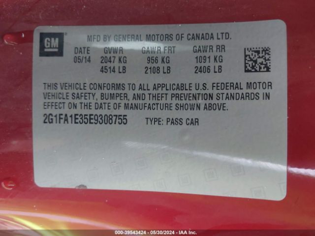 2G1FA1E35E9308755 Chevrolet Camaro 2ls