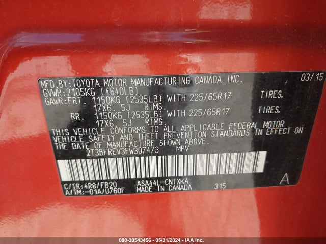 Toyota RAV4 LE 2015 2T3BFREV3FW307473 Image 9