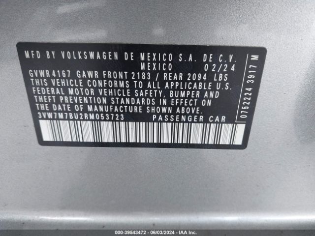 3VW7M7BU2RM053723 Volkswagen Jetta 1.5t Se