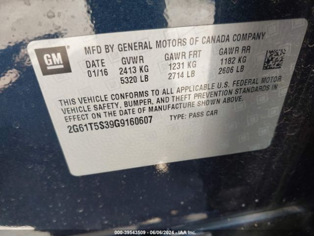 2G61T5S39G9160607 Cadillac Xts Platinum